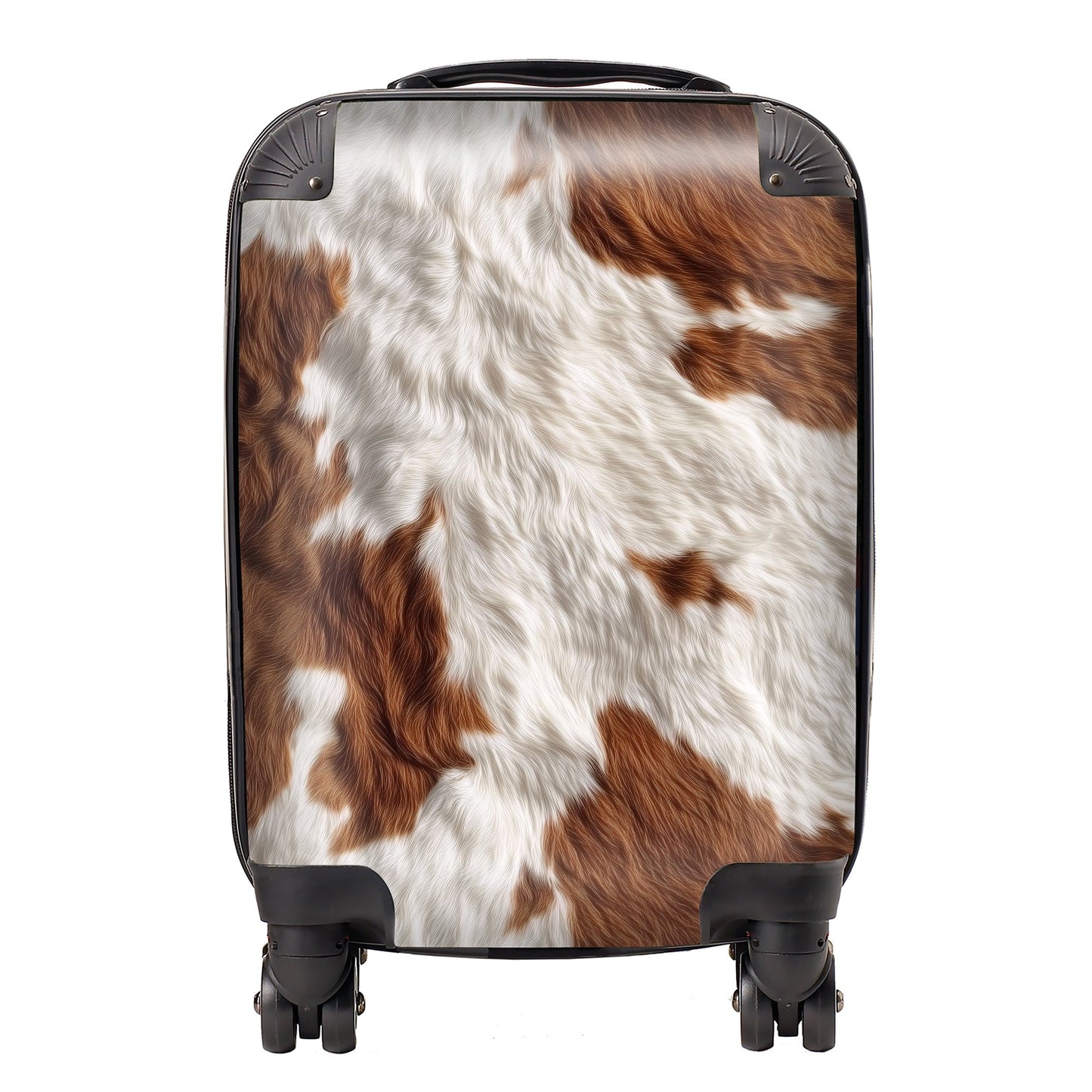 Brown White Cow Hide Print Suitcase