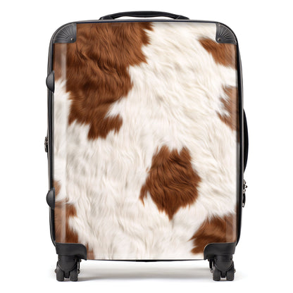 Brown And White Cow Hide Print Suitcase