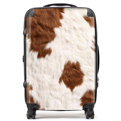 Brown And White Cow Hide Print Suitcase