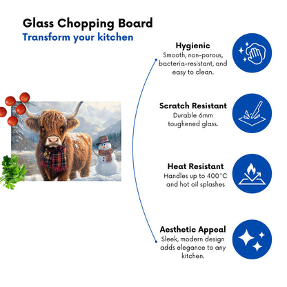 Highland Cow And A Snowman Chopping Board