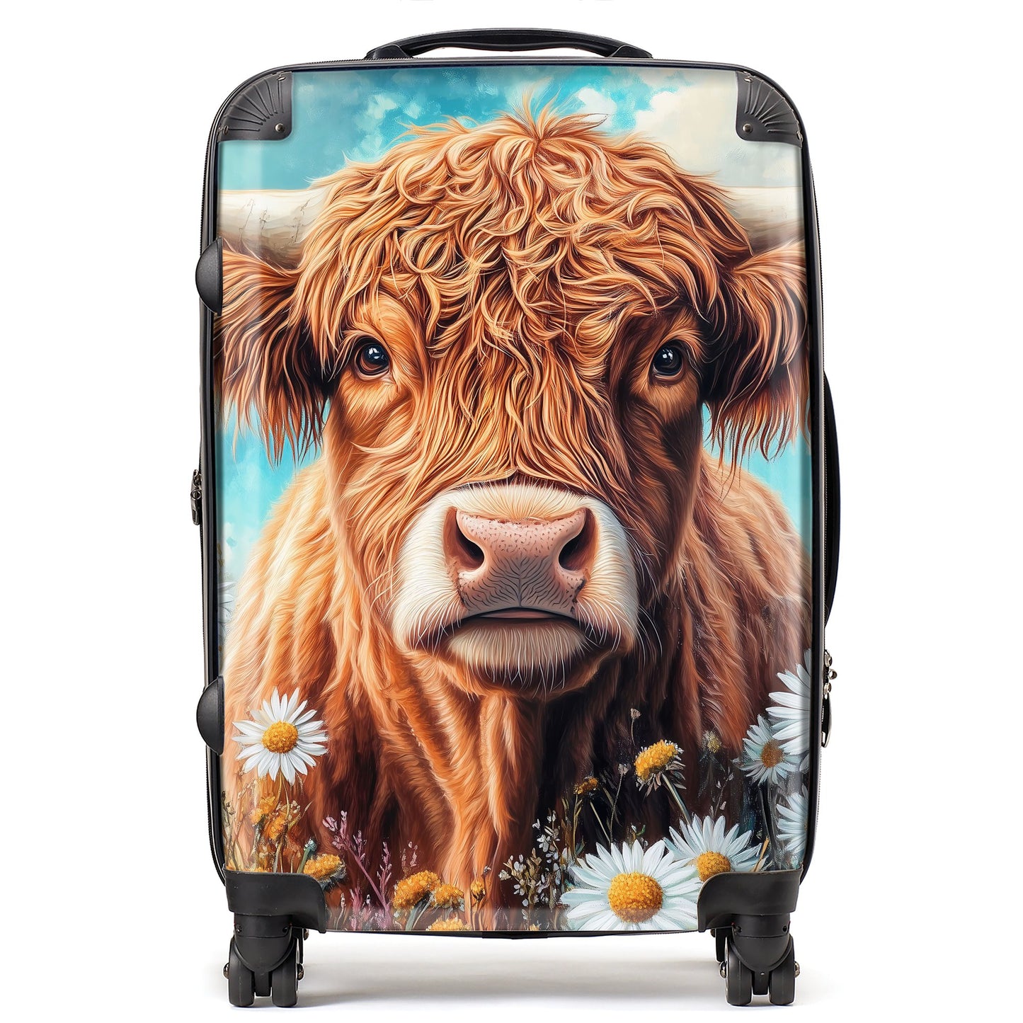Highland Cow with Daisies Suitcase