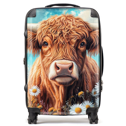 Highland Cow with Daisies Suitcase