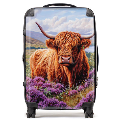 Highland Cow Amongst Heather Suitcase