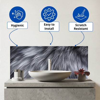 Silver Fox Fur Print Glass Bathroom Splashback