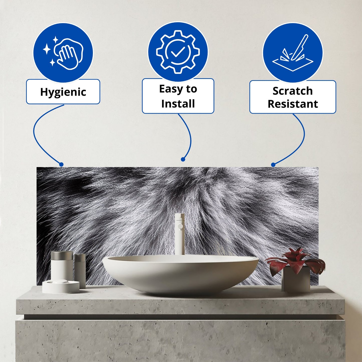 Silver Tabby Cat Print Glass Bathroom Splashback