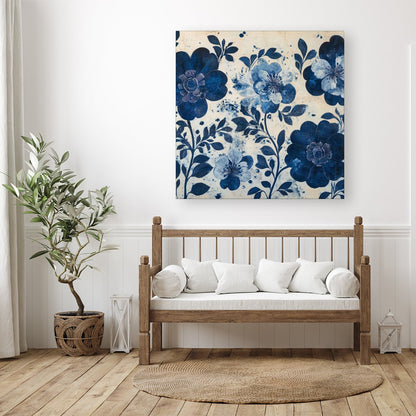 Blue Floral Painting Canvas