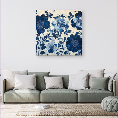 Blue Floral Painting Canvas