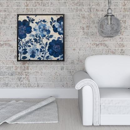 Blue Floral Painting Framed Canvas