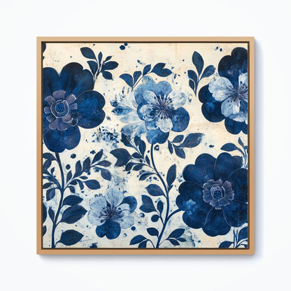 Blue Floral Painting Framed Canvas
