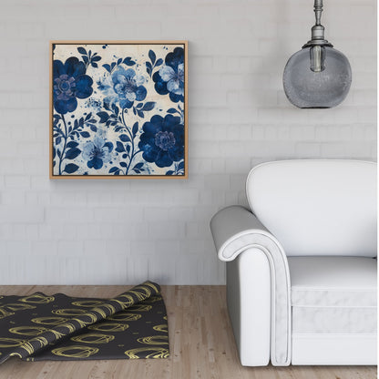 Blue Floral Painting Framed Canvas