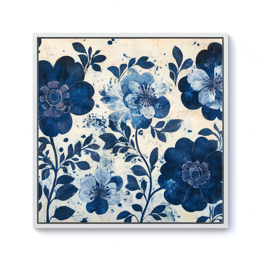 Blue Floral Painting Framed Canvas