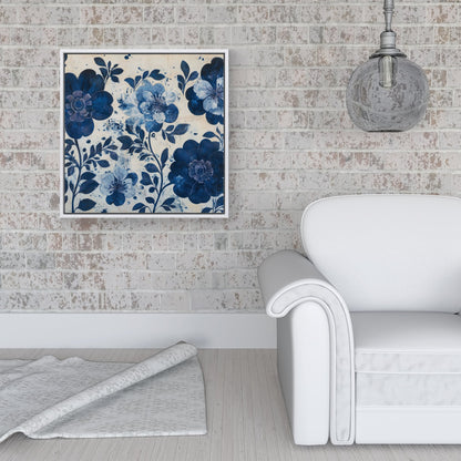 Blue Floral Painting Framed Canvas