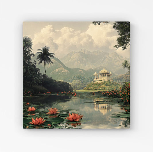 Temple By A Lake With Lilies Canvas