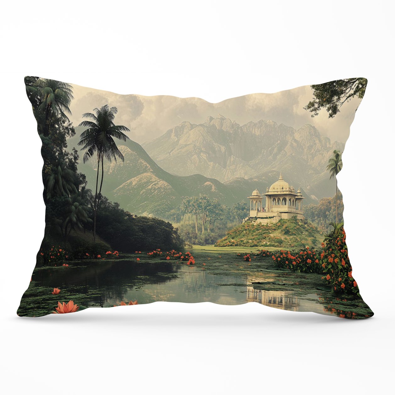 Temple By A Lake With Lilies Cushions
