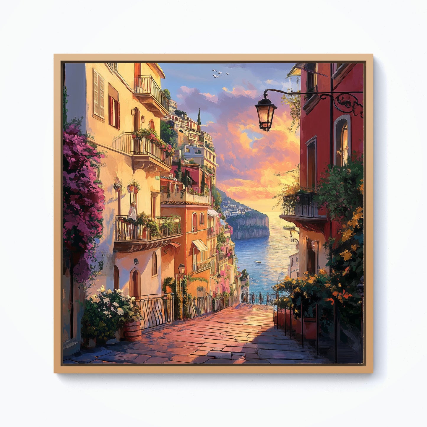 Sunset Walk In Sorrento Framed Canvas