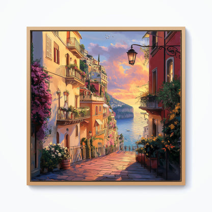 Sunset Walk In Sorrento Framed Canvas