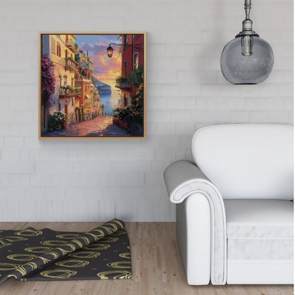 Sunset Walk In Sorrento Framed Canvas