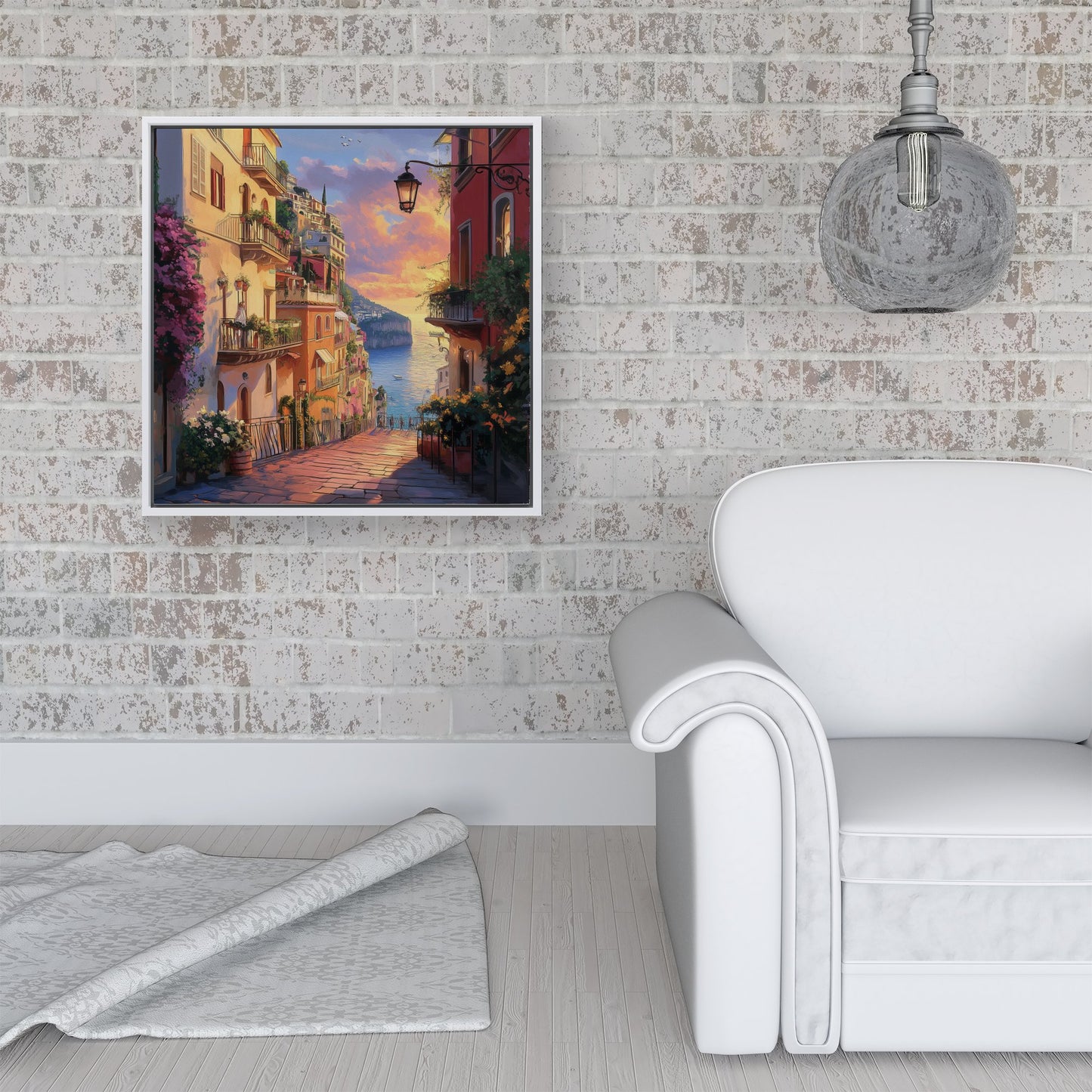 Sunset Walk In Sorrento Framed Canvas