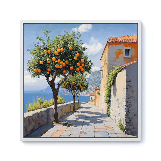 Oranges Growing In Sorrento Framed Canvas