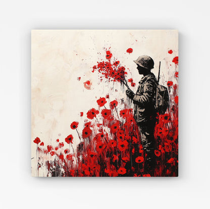 Banksy |Nspired Soldier And Poppies Canvas