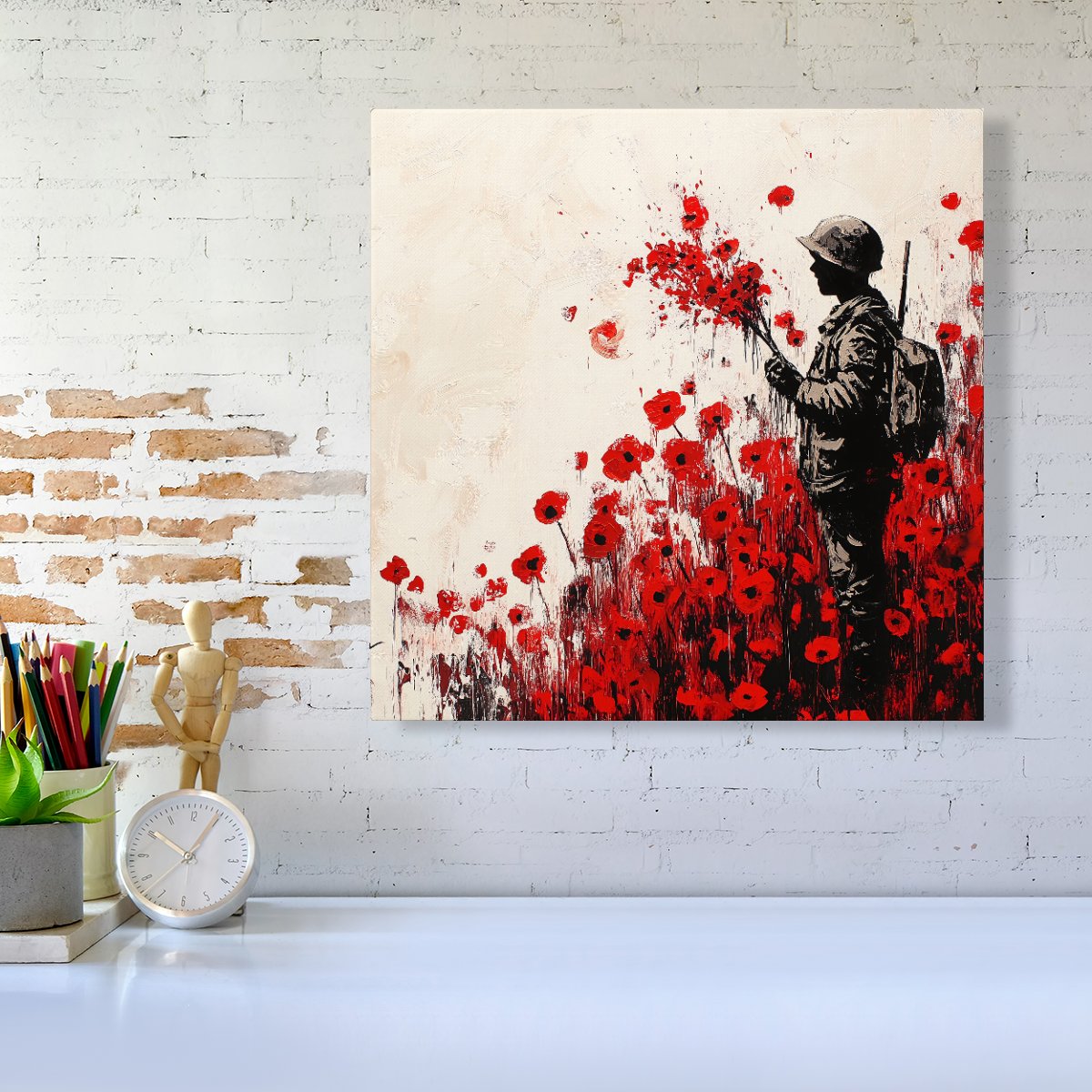 Banksy |Nspired Soldier And Poppies Canvas