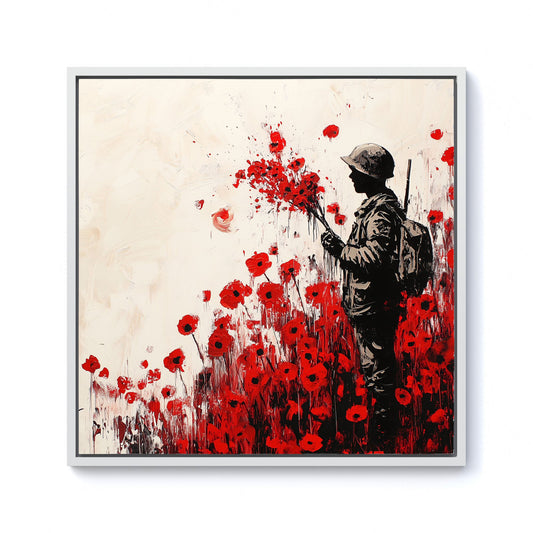 Banksy |Nspired Soldier And Poppies Framed Canvas