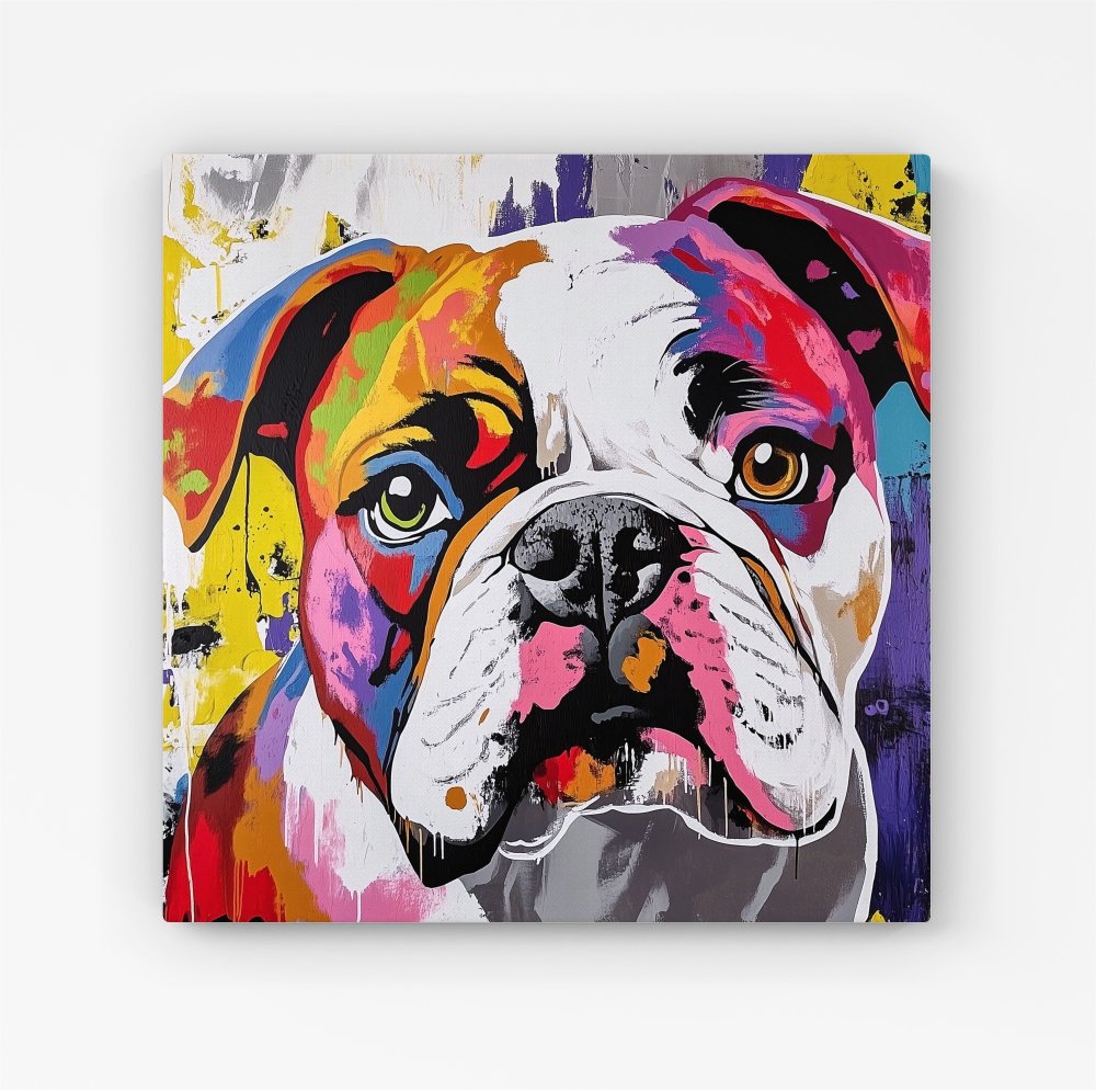 Banksy Inspired Colourful Bulldog Canvas
