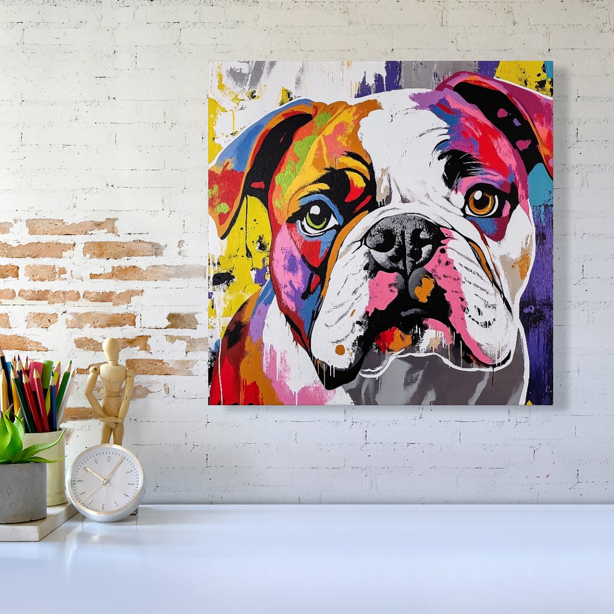 Banksy Inspired Colourful Bulldog Canvas