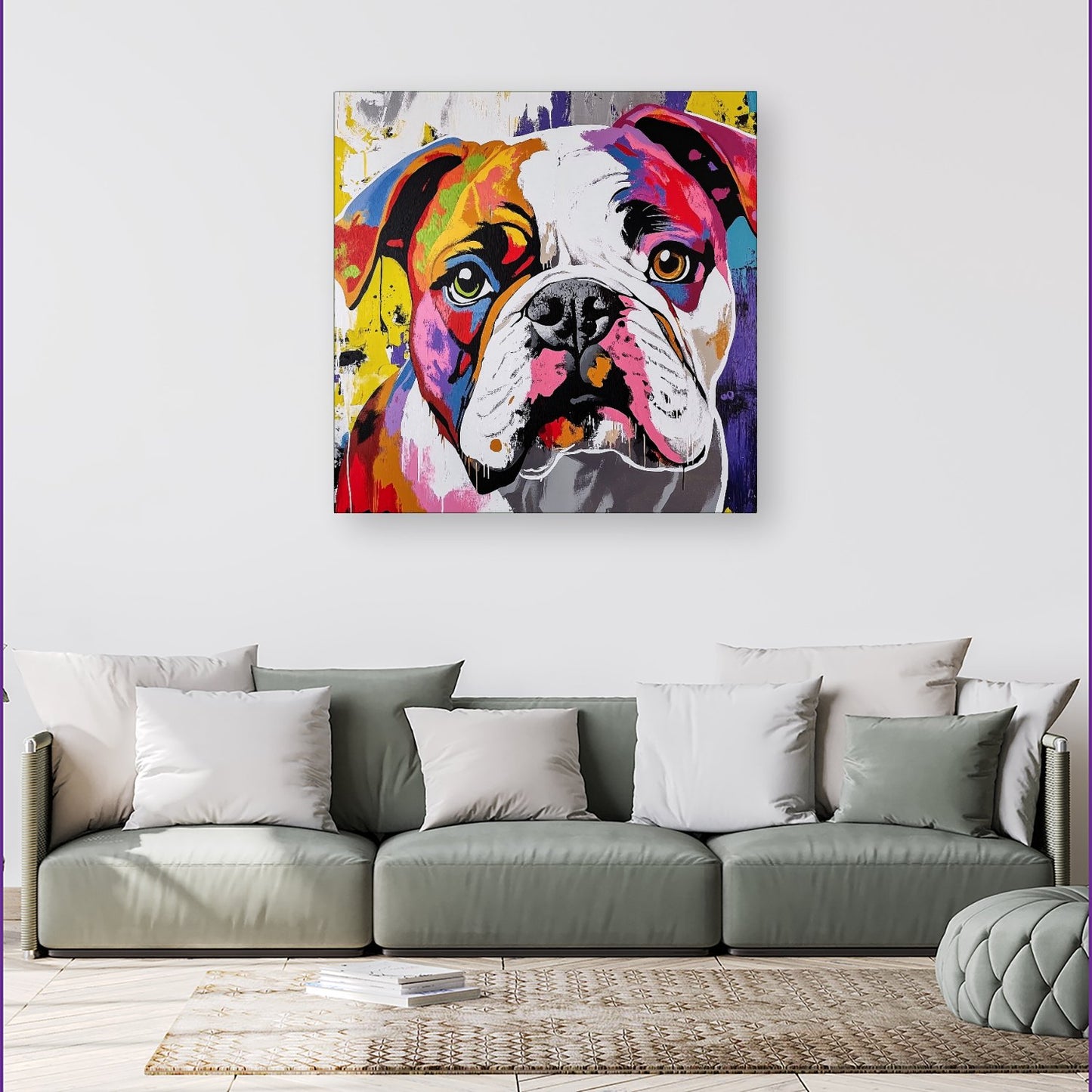 Banksy Inspired Colourful Bulldog Canvas
