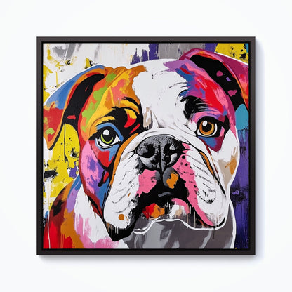 Banksy Inspired Colourful Bulldog Framed Canvas