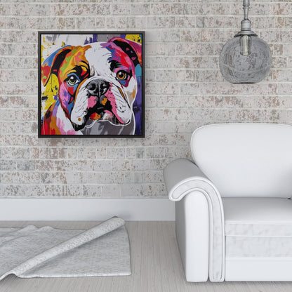 Banksy Inspired Colourful Bulldog Framed Canvas