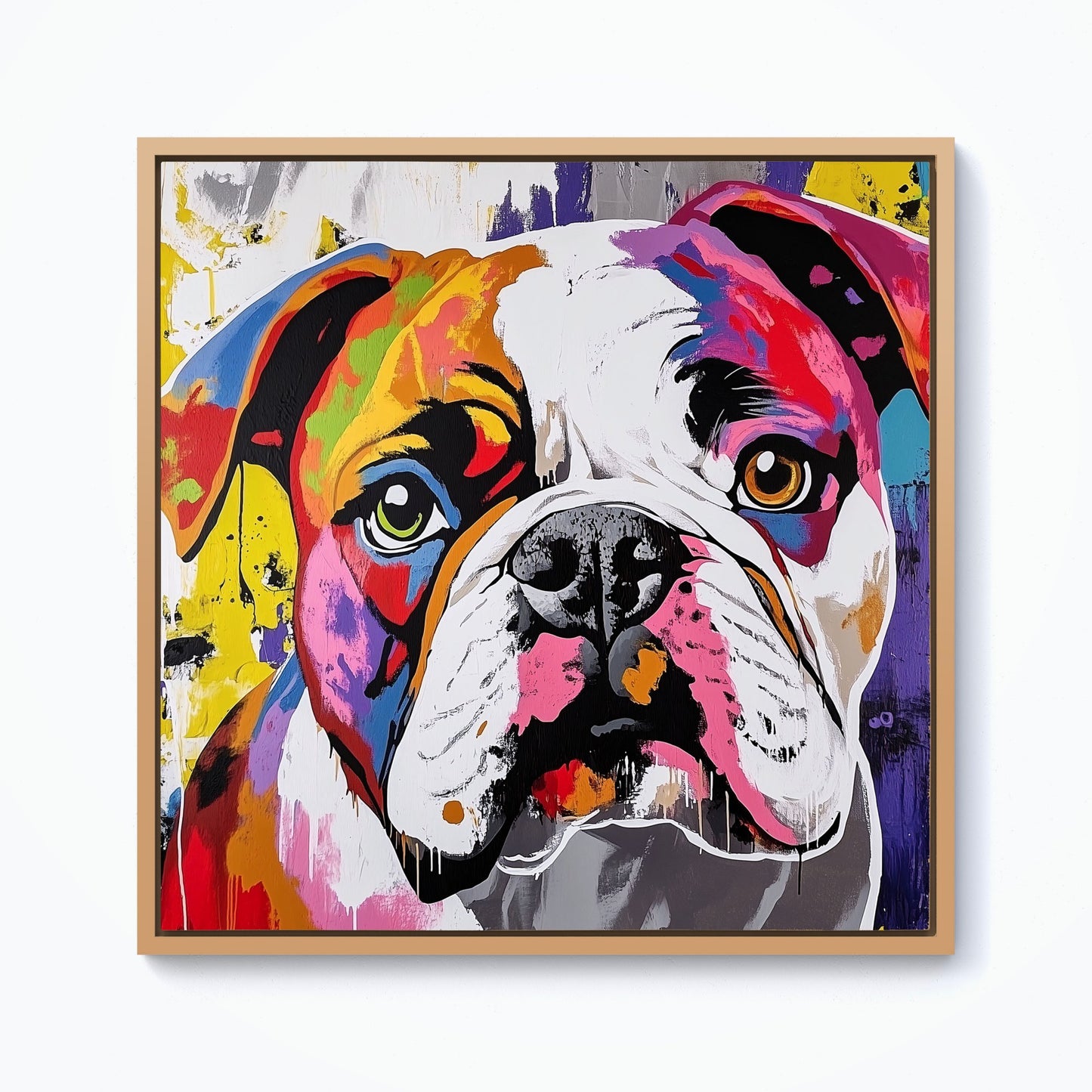 Banksy Inspired Colourful Bulldog Framed Canvas