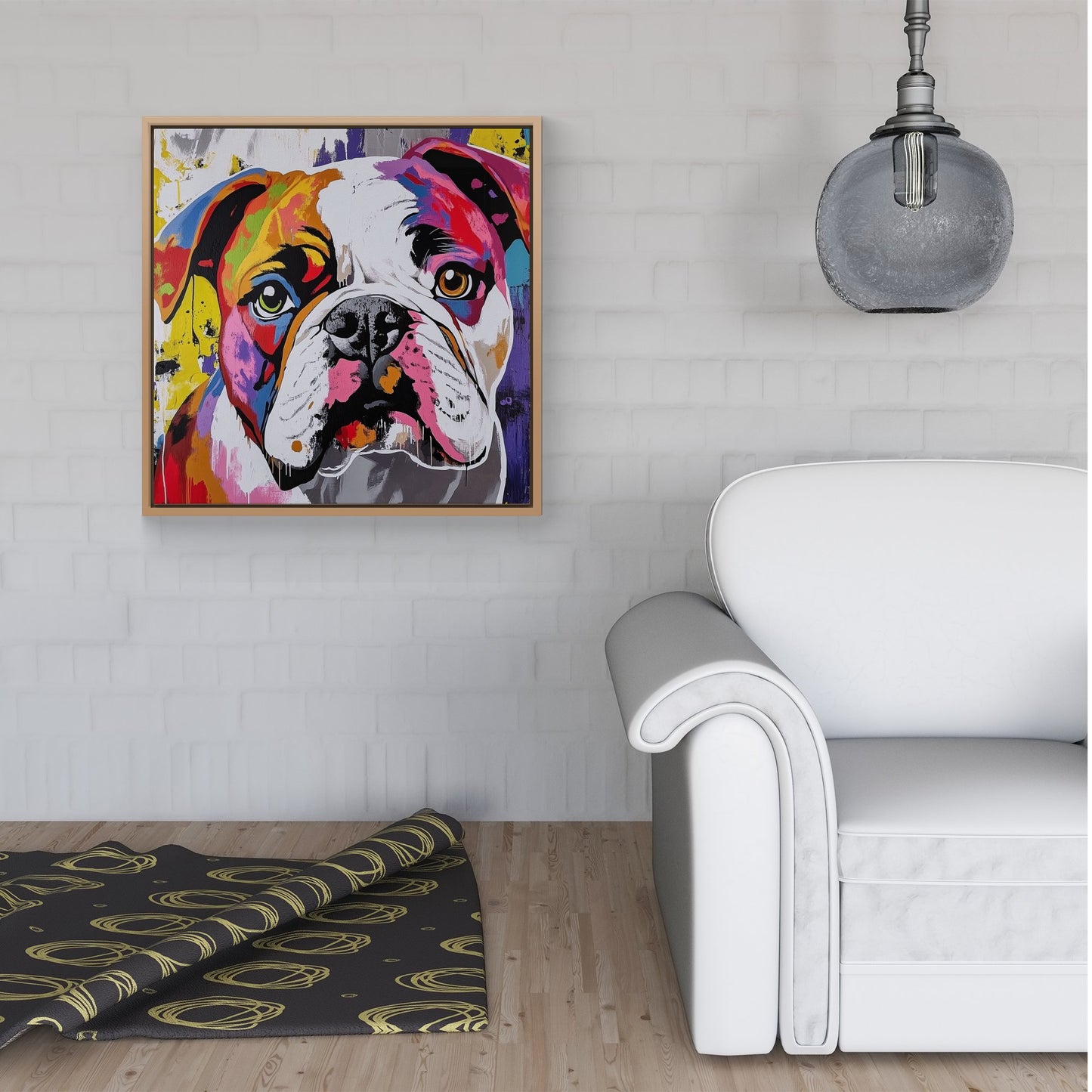 Banksy Inspired Colourful Bulldog Framed Canvas