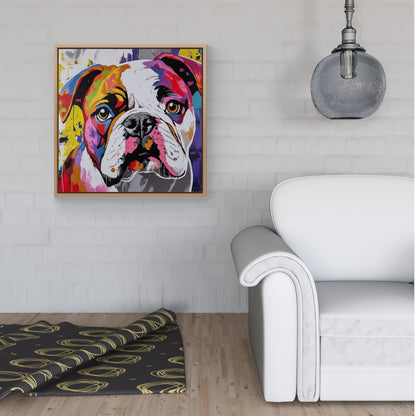 Banksy Inspired Colourful Bulldog Framed Canvas