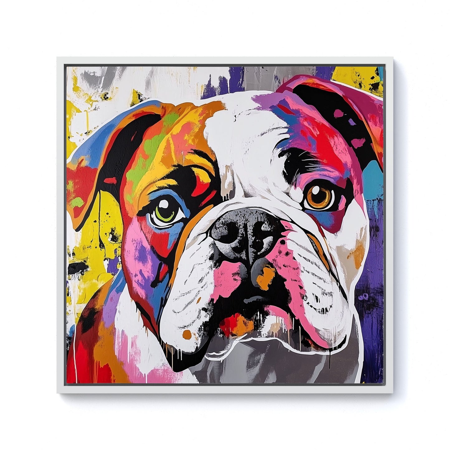 Banksy Inspired Colourful Bulldog Framed Canvas