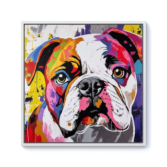 Banksy Inspired Colourful Bulldog Framed Canvas