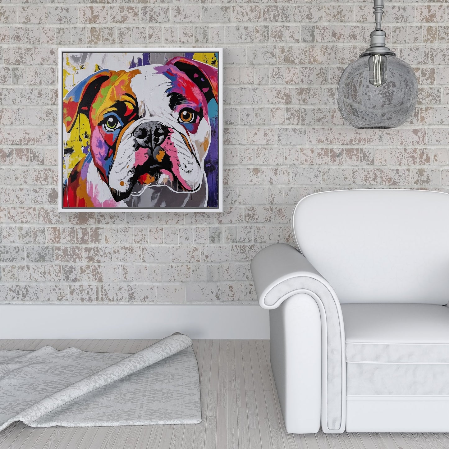 Banksy Inspired Colourful Bulldog Framed Canvas