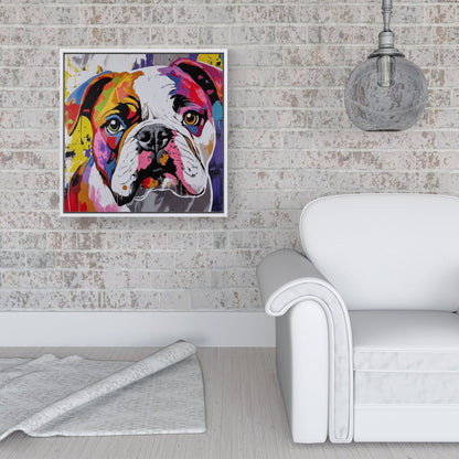 Banksy Inspired Colourful Bulldog Framed Canvas