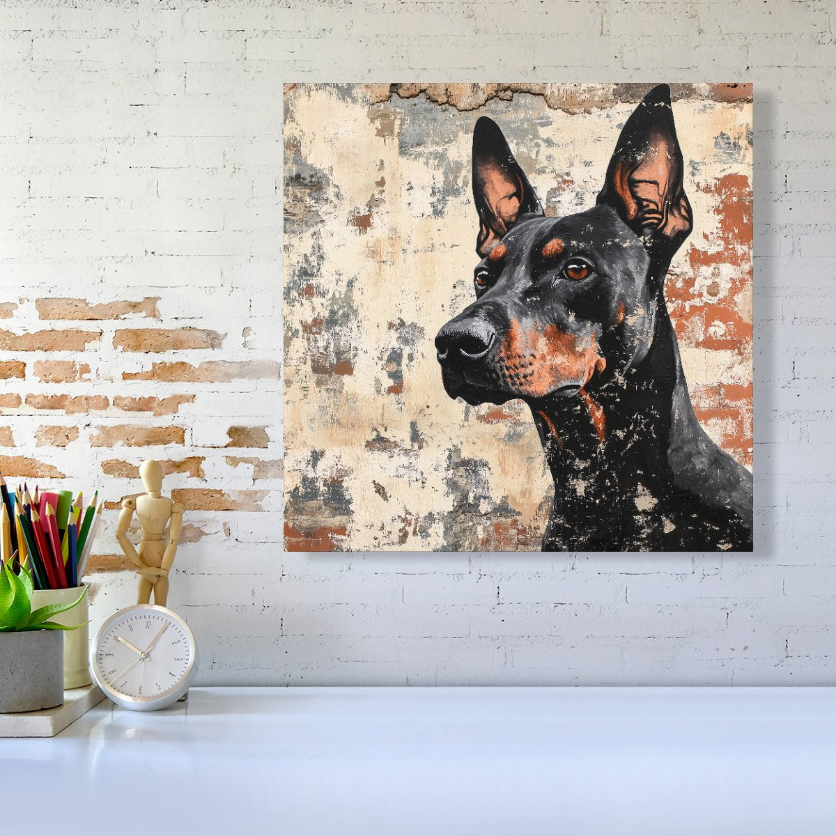 Banksy Inspired Thoughtful Doberman Canvas