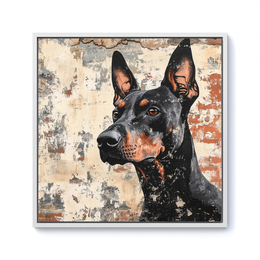 Banksy Inspired Thoughtful Doberman Framed Canvas