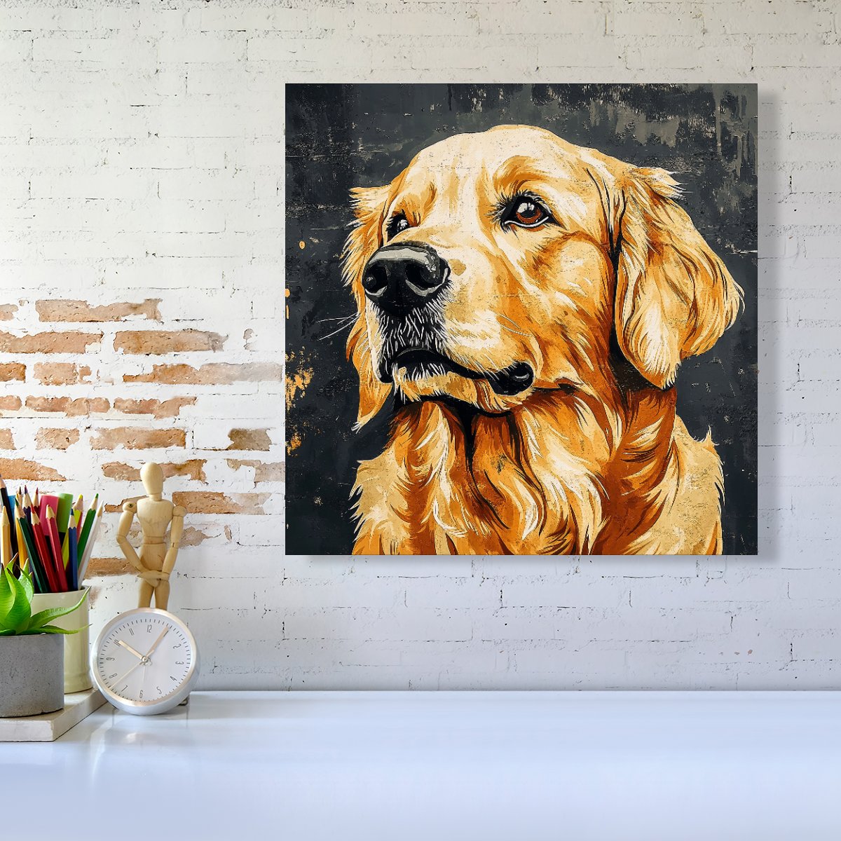 Banksy Inspired Thoughtful Golden Retriever Canvas