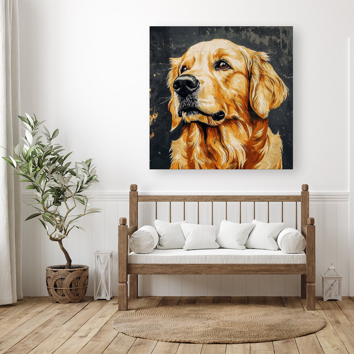 Banksy Inspired Thoughtful Golden Retriever Canvas