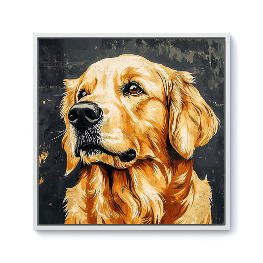 Banksy Inspired Thoughtful Golden Retriever Framed Canvas