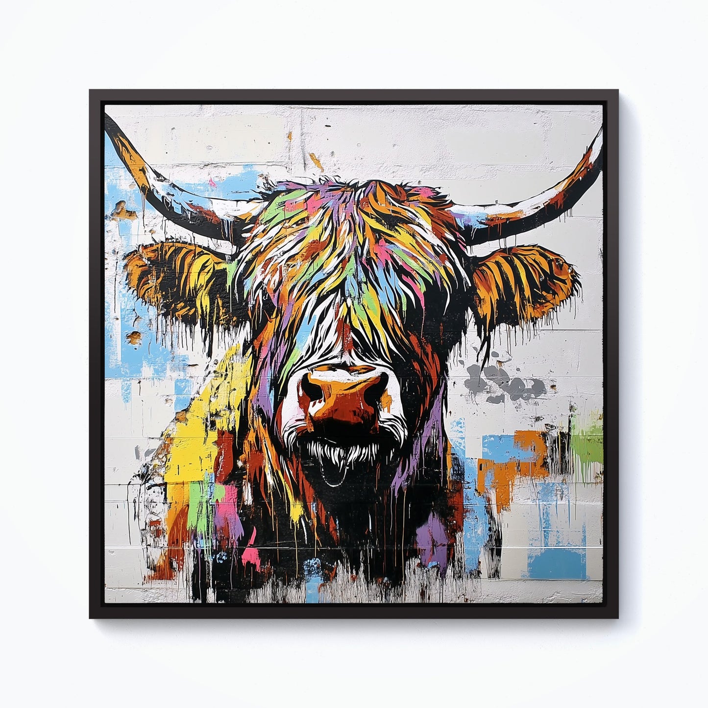 Banksy Inspired Highland Cow Framed Canvas