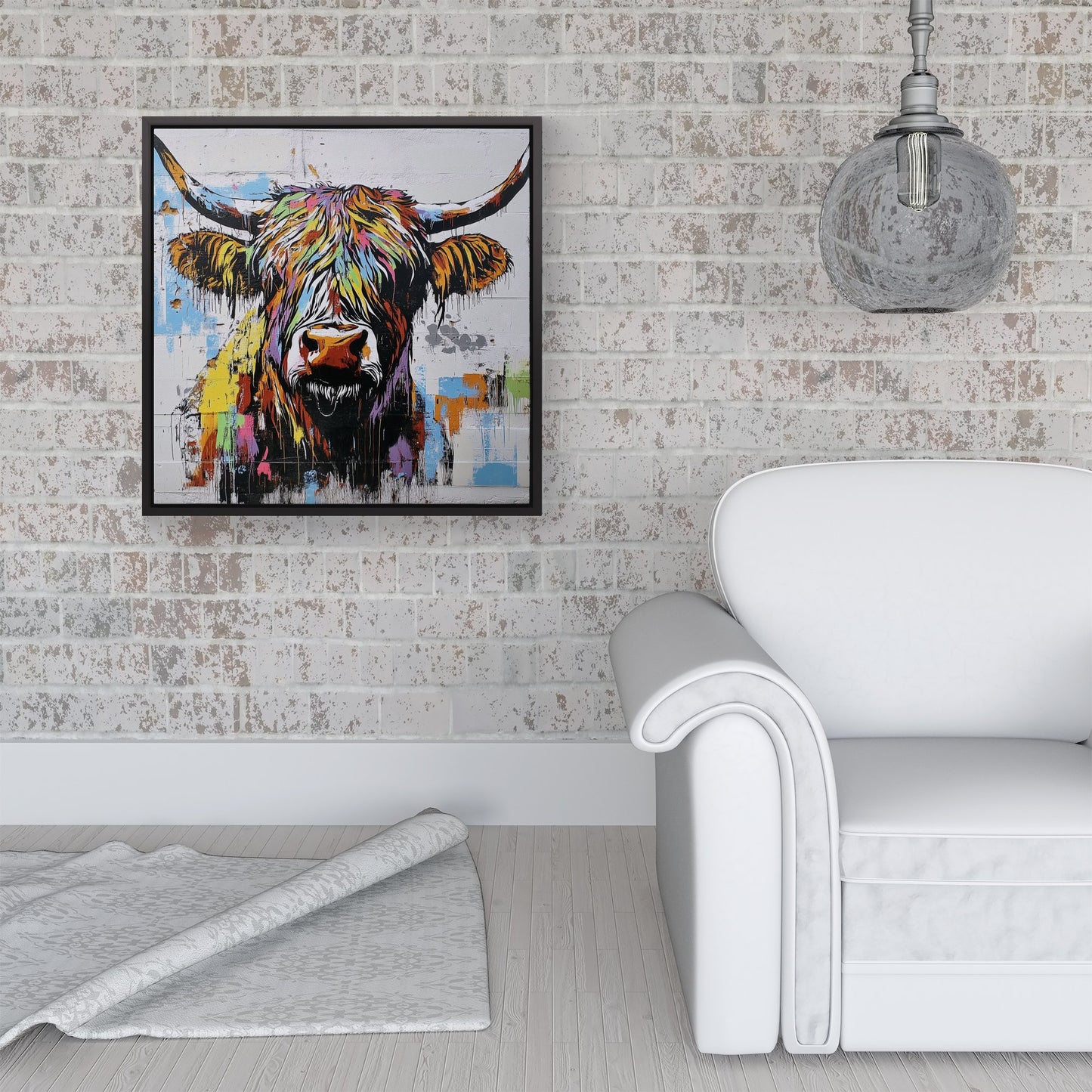 Banksy Inspired Highland Cow Framed Canvas