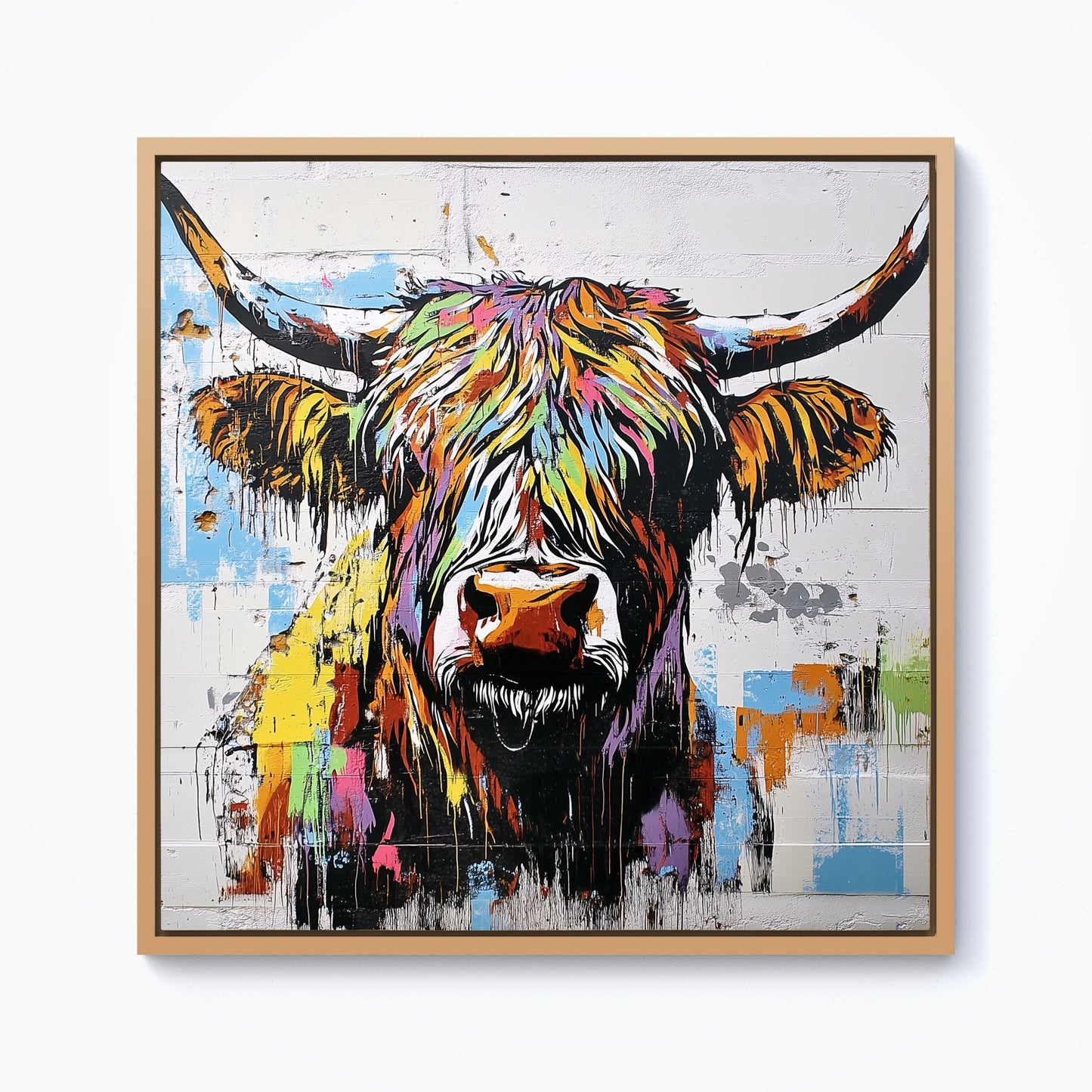 Banksy Inspired Highland Cow Framed Canvas