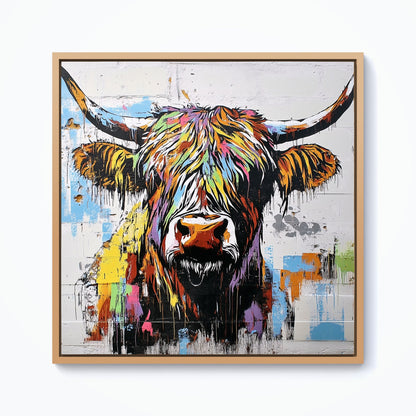 Banksy Inspired Highland Cow Framed Canvas
