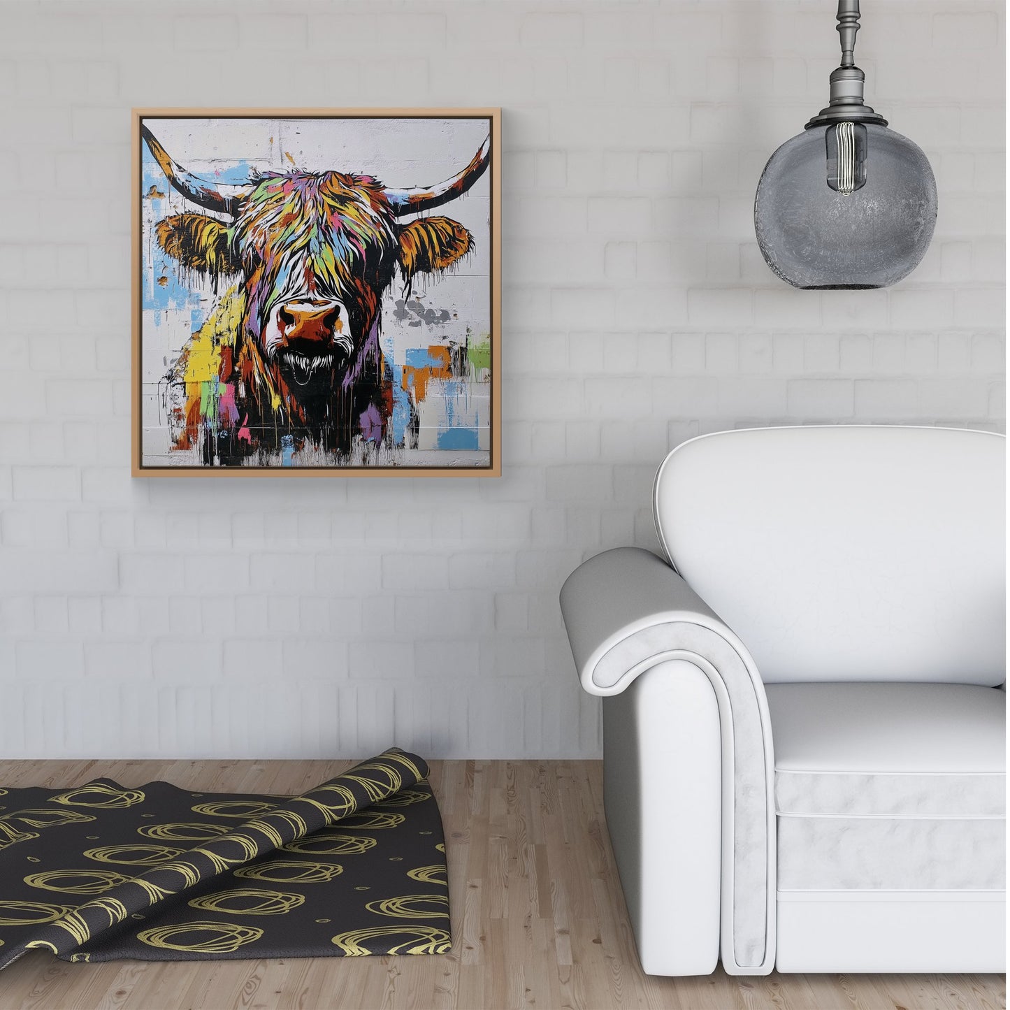 Banksy Inspired Highland Cow Framed Canvas