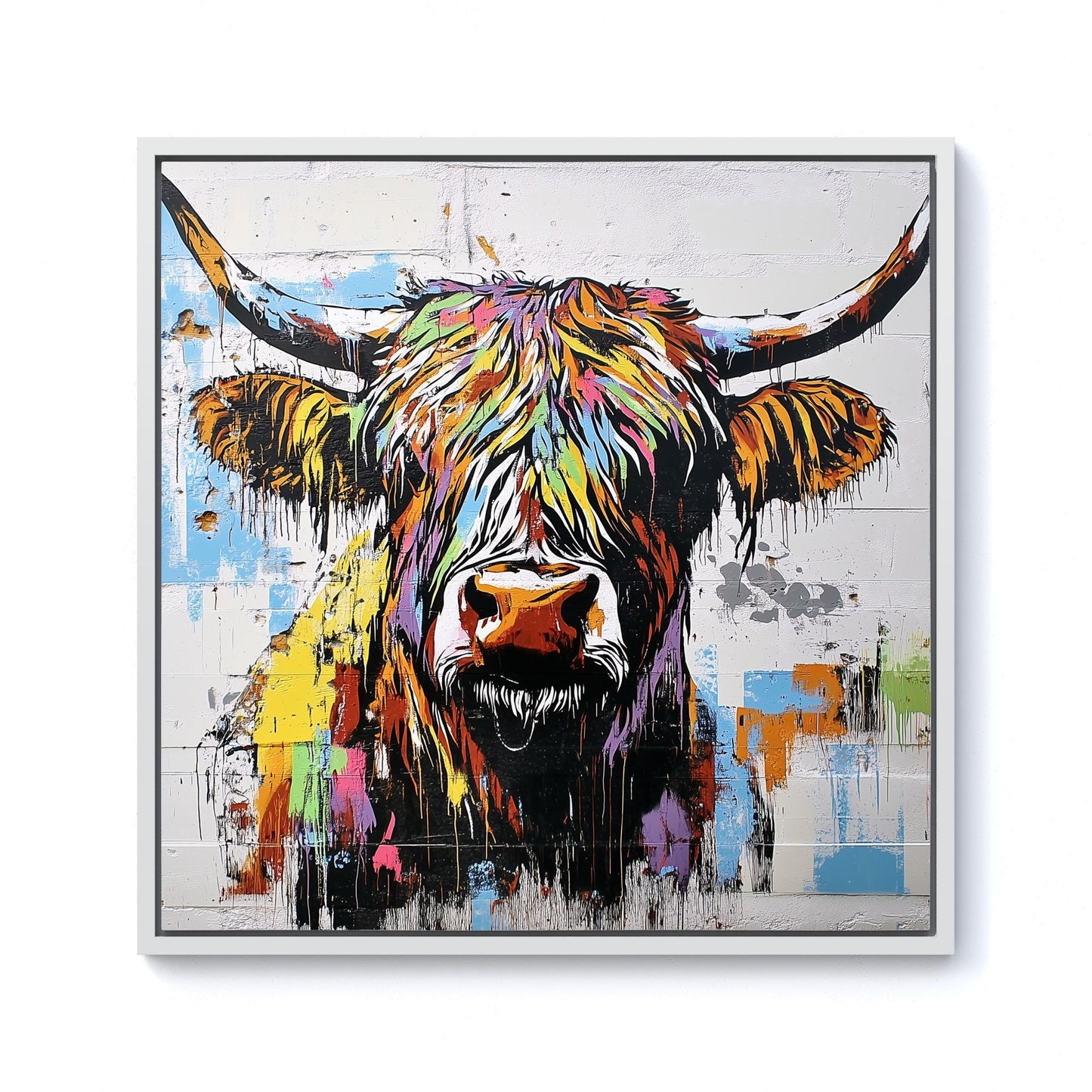 Banksy Inspired Highland Cow Framed Canvas