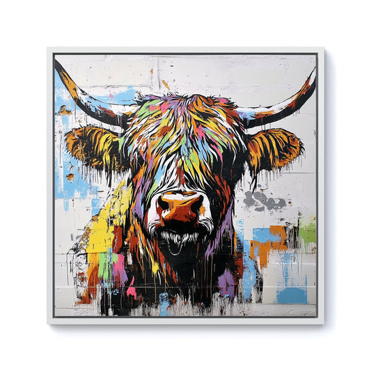 Banksy Inspired Highland Cow Framed Canvas